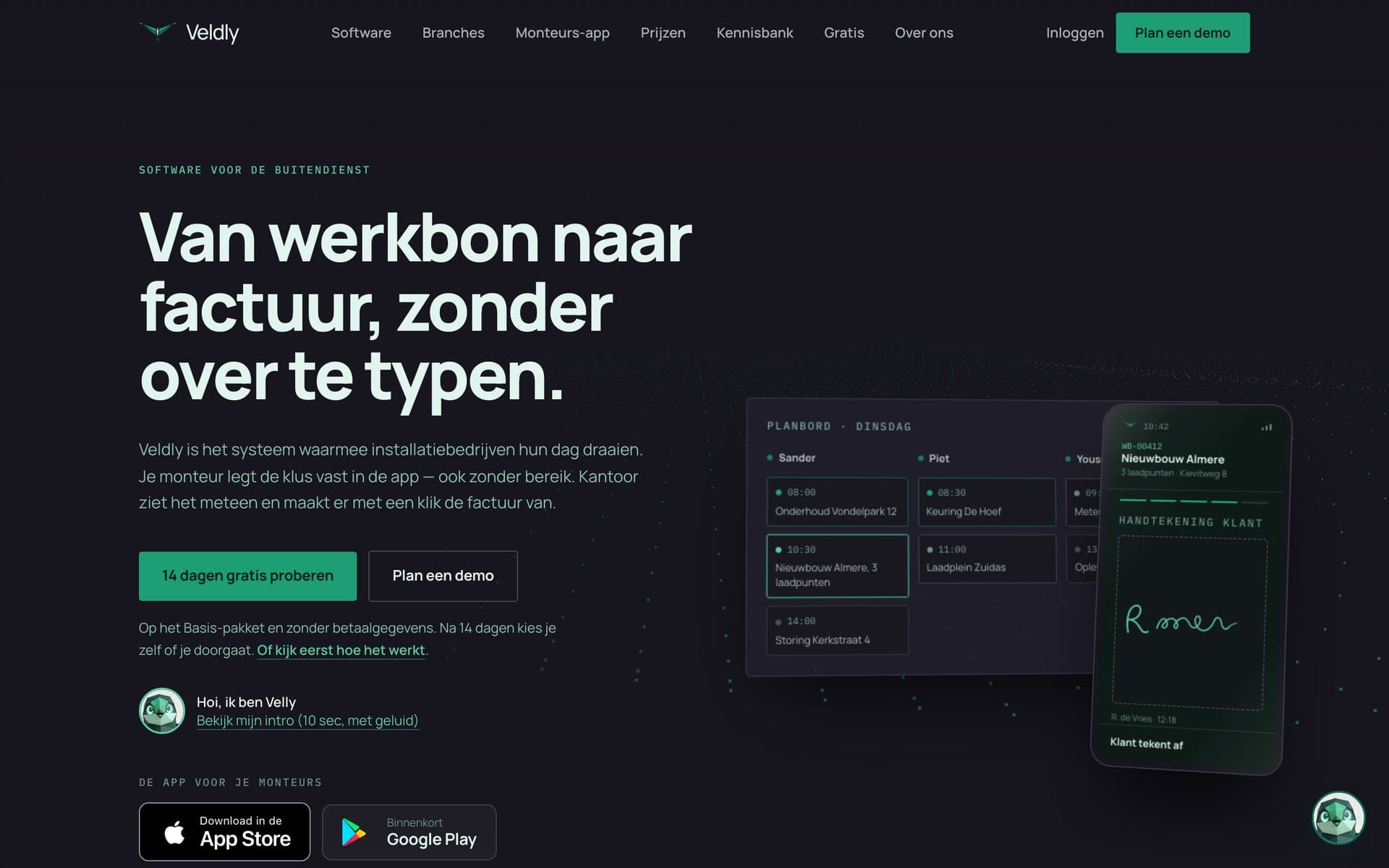 Voorbeeld van Veldly - SaaS voor technische installatiebedrijven