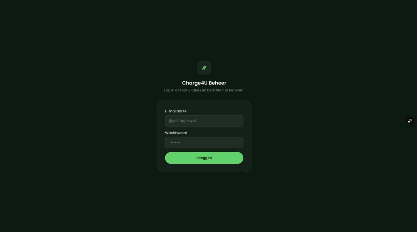 Inlogscherm van het beheerdersgedeelte van charge4u