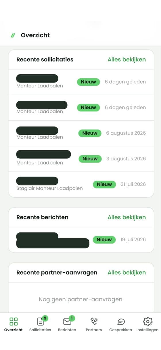 Het overzichtsscherm van het beheer op een telefoon