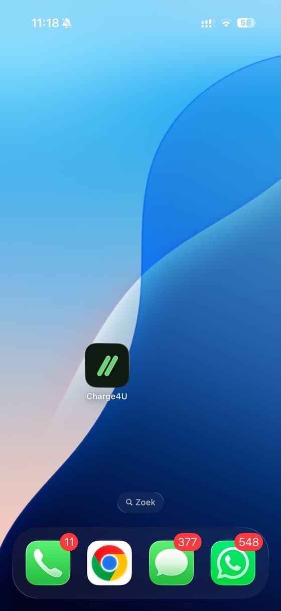 Het beheer van charge4u als app-icoon op een iPhone-beginscherm