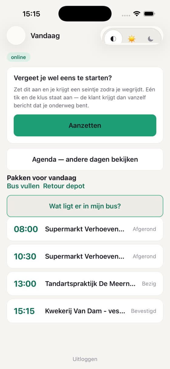De monteurs-app van Veldly met de afspraken van vandaag
