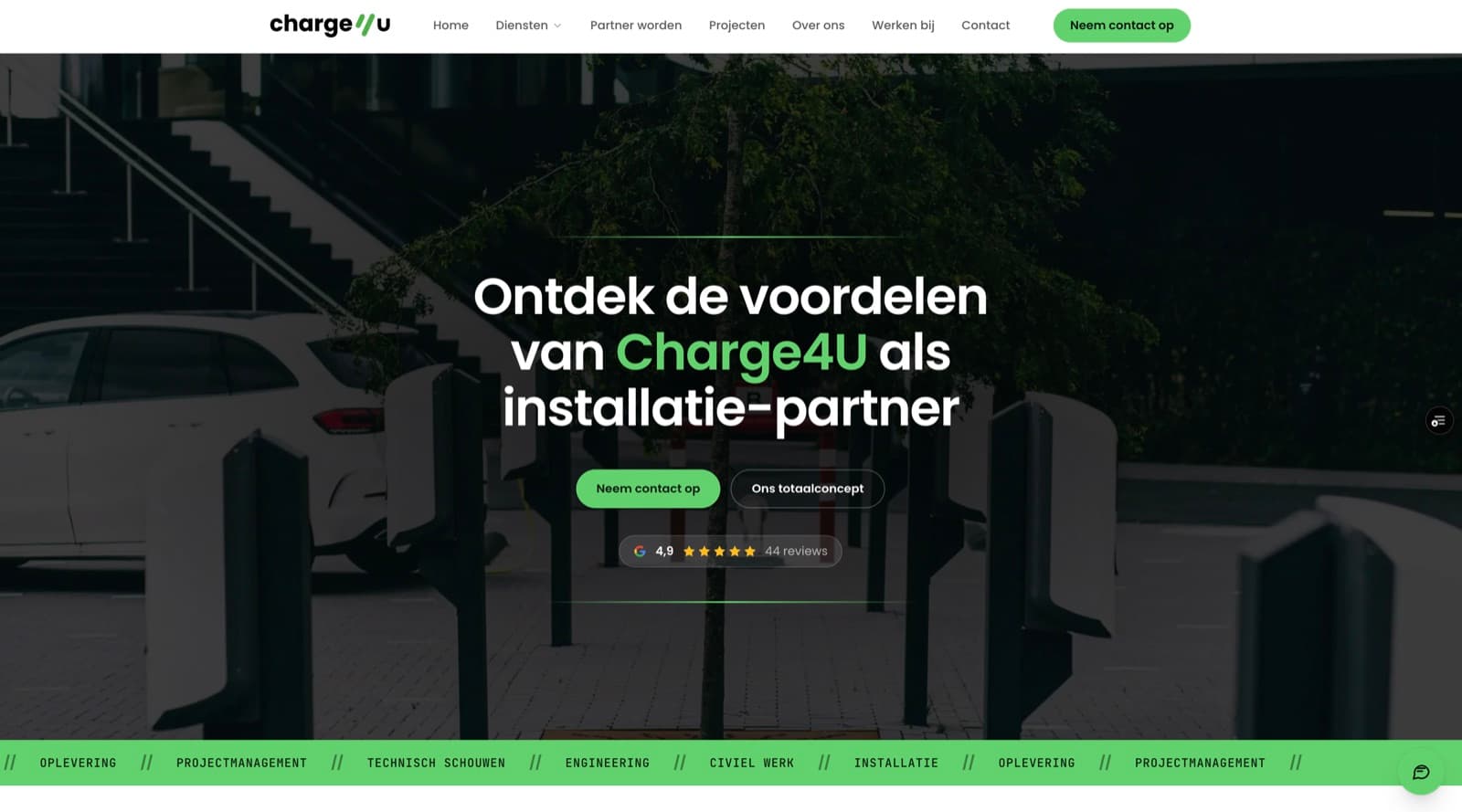 Voorbeeld van charge4u - website voor een laadinfra-specialist