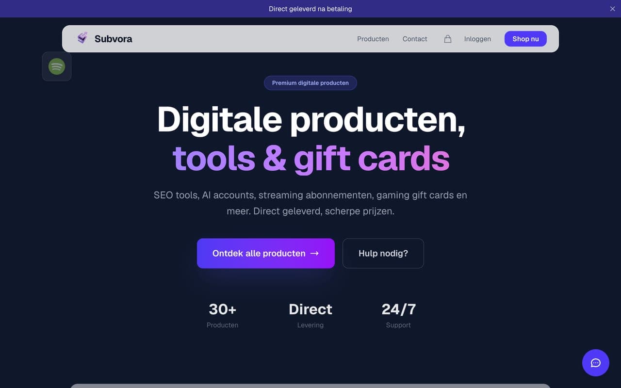 Voorbeeld van Subvora - webshop voor digitale producten