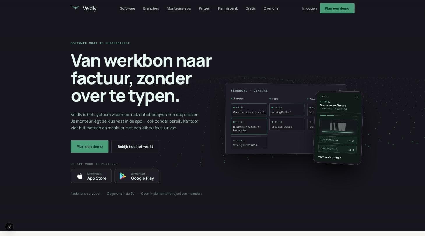 Voorbeeld van Veldly - SaaS voor technische installatiebedrijven